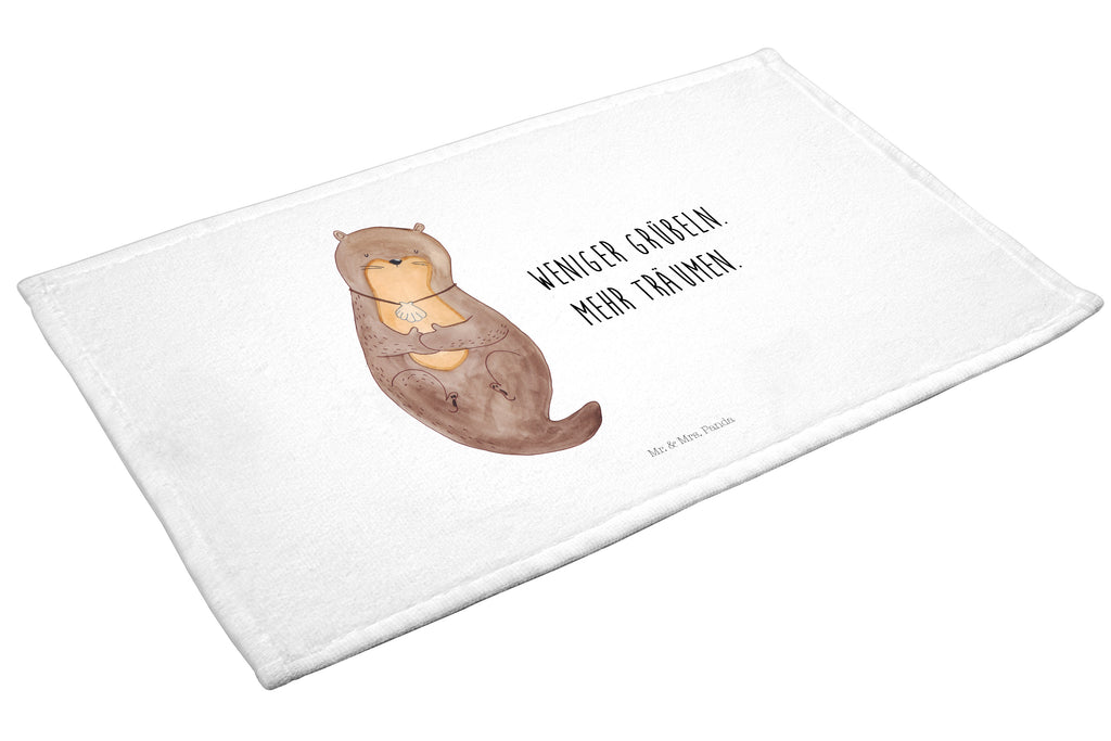 Gäste Handtuch Otter mit Muschelmedaillon Gästetuch, Reisehandtuch, Sport Handtuch, Frottier, Kinder Handtuch, Otter, Fischotter, Seeotter, Otterliebe, grübeln, träumen, Motivation, Tagträumen, Büro