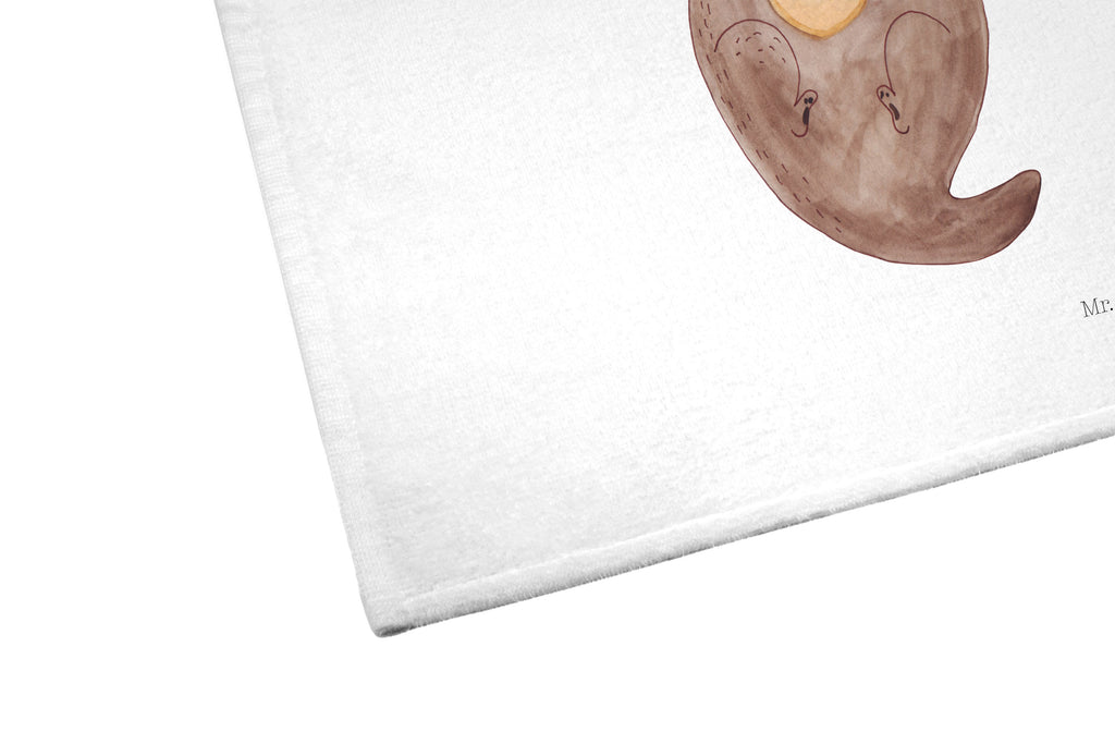 Gäste Handtuch Otter mit Muschelmedaillon Gästetuch, Reisehandtuch, Sport Handtuch, Frottier, Kinder Handtuch, Otter, Fischotter, Seeotter, Otterliebe, grübeln, träumen, Motivation, Tagträumen, Büro