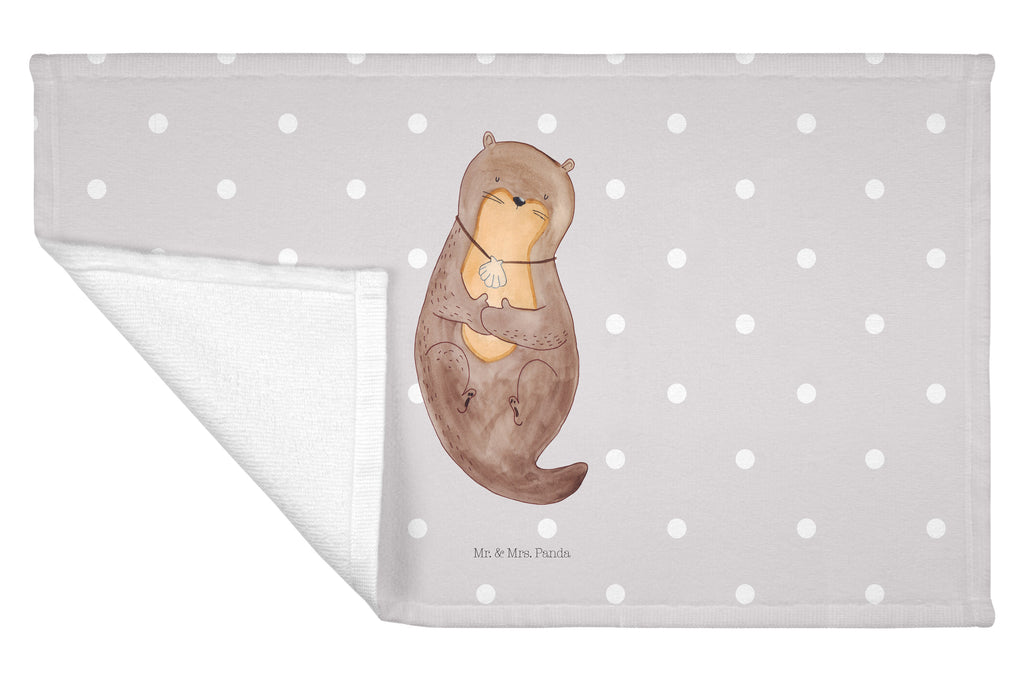 Gäste Handtuch Otter mit Muschelmedaillon Gästetuch, Reisehandtuch, Sport Handtuch, Frottier, Kinder Handtuch, Otter, Fischotter, Seeotter, Otterliebe, grübeln, träumen, Motivation, Tagträumen, Büro