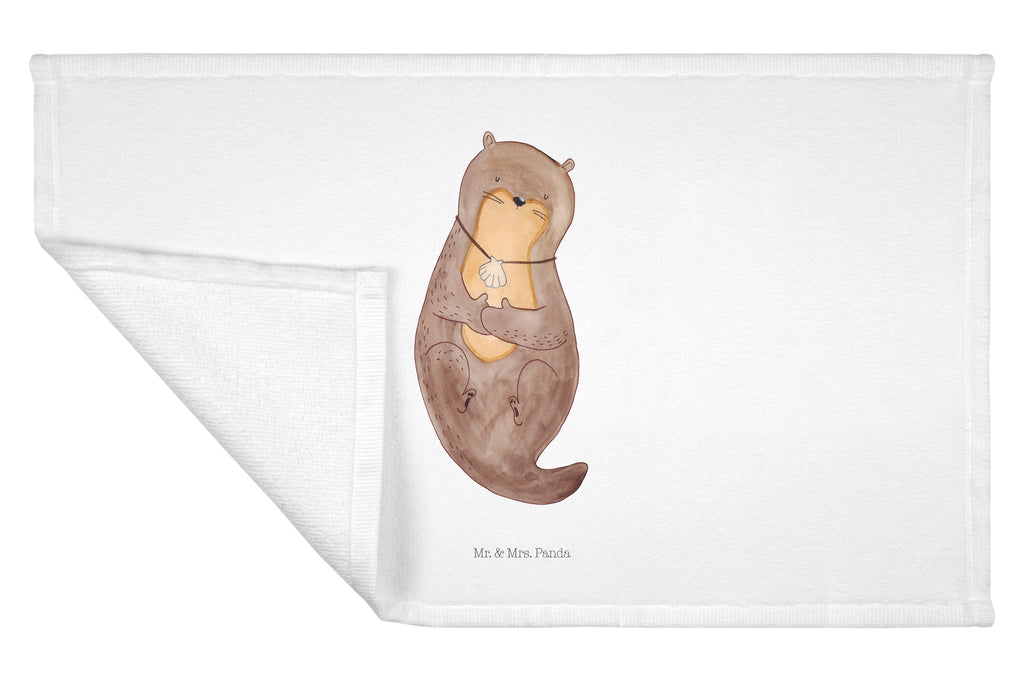 Gäste Handtuch Otter mit Muschelmedaillon Gästetuch, Reisehandtuch, Sport Handtuch, Frottier, Kinder Handtuch, Otter, Fischotter, Seeotter, Otterliebe, grübeln, träumen, Motivation, Tagträumen, Büro