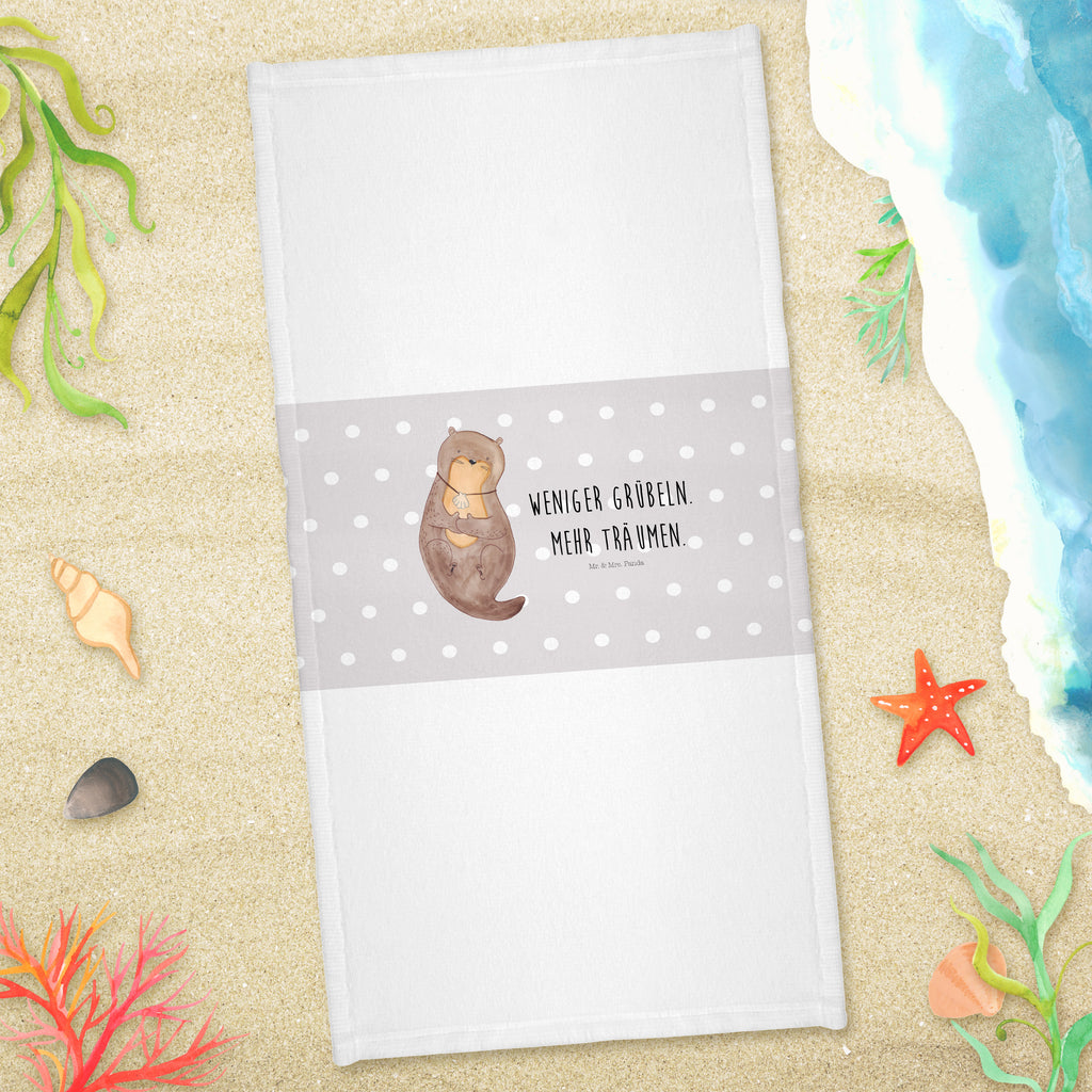 70 x 140 Handtuch Otter mit Muschelmedaillon Duschtuch, Badetuch, Strandtuch, Saunatuch, Kinder Handtuch, Otter, Fischotter, Seeotter, Otterliebe, grübeln, träumen, Motivation, Tagträumen, Büro