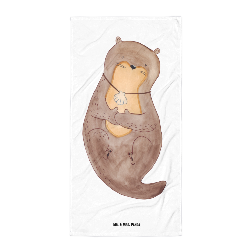 XL Badehandtuch Otter mit Muschelmedaillon Handtuch, Badetuch, Duschtuch, Strandtuch, Saunatuch, Otter, Fischotter, Seeotter, Otterliebe, grübeln, träumen, Motivation, Tagträumen, Büro