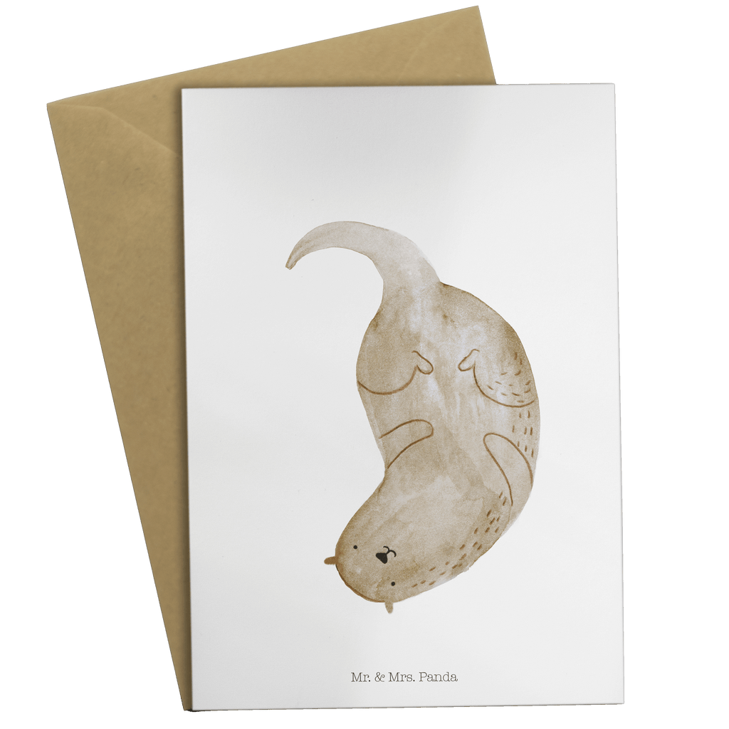 Grußkarte Otter kopfüber Klappkarte, Einladungskarte, Glückwunschkarte, Hochzeitskarte, Geburtstagskarte, Karte, Otter, Fischotter, Seeotter, Otter Seeotter See Otter
