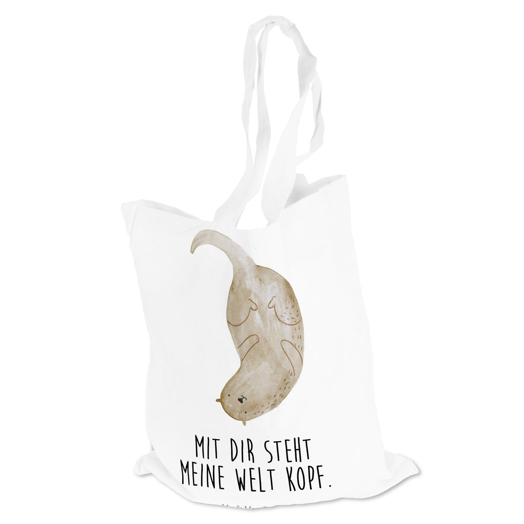 Tragetasche Otter kopfüber Beuteltasche, Beutel, Einkaufstasche, Jutebeutel, Stoffbeutel, Otter, Fischotter, Seeotter, Otter Seeotter See Otter