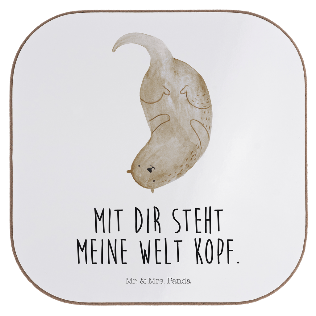 Quadratische Untersetzer Otter kopfüber Bierdeckel, Glasuntersetzer, Untersetzer Gläser, Getränkeuntersetzer, Otter, Fischotter, Seeotter, Otter Seeotter See Otter