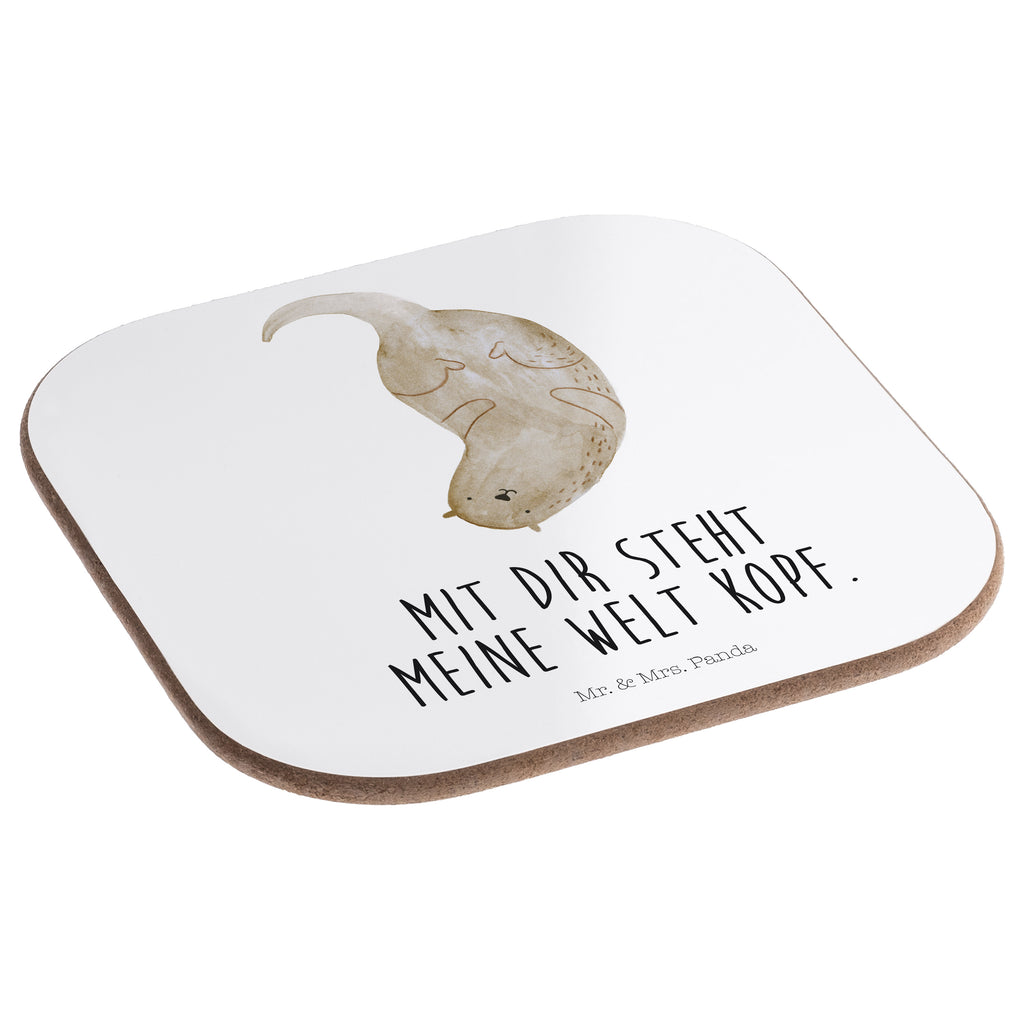 Quadratische Untersetzer Otter kopfüber Bierdeckel, Glasuntersetzer, Untersetzer Gläser, Getränkeuntersetzer, Otter, Fischotter, Seeotter, Otter Seeotter See Otter