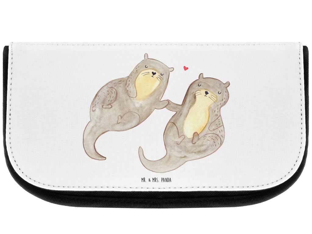 Kosmetiktasche Otter händchenhaltend Kosmetikbeutel, Kulturtasche, Kulturbeutel, Schminktasche, Make-Up Tasche, Otter, Fischotter, Seeotter, Otter Seeotter See Otter