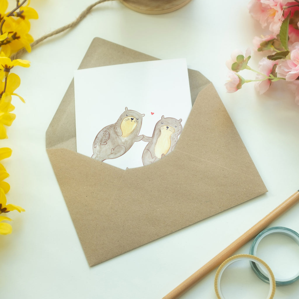 Grußkarte Otter händchenhaltend Klappkarte, Einladungskarte, Glückwunschkarte, Hochzeitskarte, Geburtstagskarte, Karte, Otter, Fischotter, Seeotter, Otter Seeotter See Otter