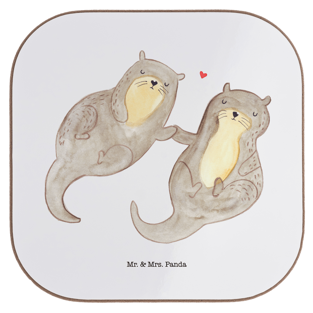 Quadratische Untersetzer Otter händchenhaltend Bierdeckel, Glasuntersetzer, Untersetzer Gläser, Getränkeuntersetzer, Otter, Fischotter, Seeotter, Otter Seeotter See Otter