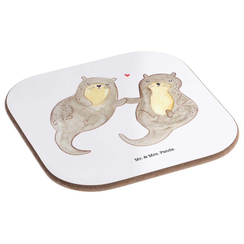 Quadratische Untersetzer Otter händchenhaltend Bierdeckel, Glasuntersetzer, Untersetzer Gläser, Getränkeuntersetzer, Otter, Fischotter, Seeotter, Otter Seeotter See Otter