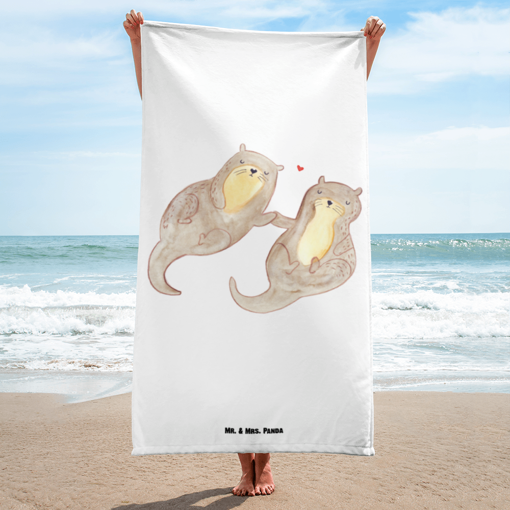 XL Badehandtuch Otter händchenhaltend Handtuch, Badetuch, Duschtuch, Strandtuch, Saunatuch, Otter, Fischotter, Seeotter, Otter Seeotter See Otter