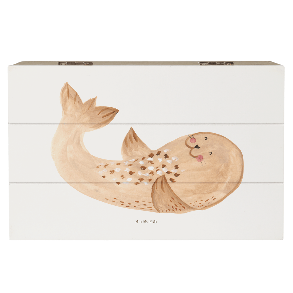 Holzkiste Robbe liegend Holzkiste, Kiste, Schatzkiste, Truhe, Schatulle, XXL, Erinnerungsbox, Erinnerungskiste, Dekokiste, Aufbewahrungsbox, Tiermotive, Gute Laune, lustige Sprüche, Tiere, Robbe, Robben, Seehund, Strand, Meerestier, Ostsee, Nordsee, Lachen, Freude