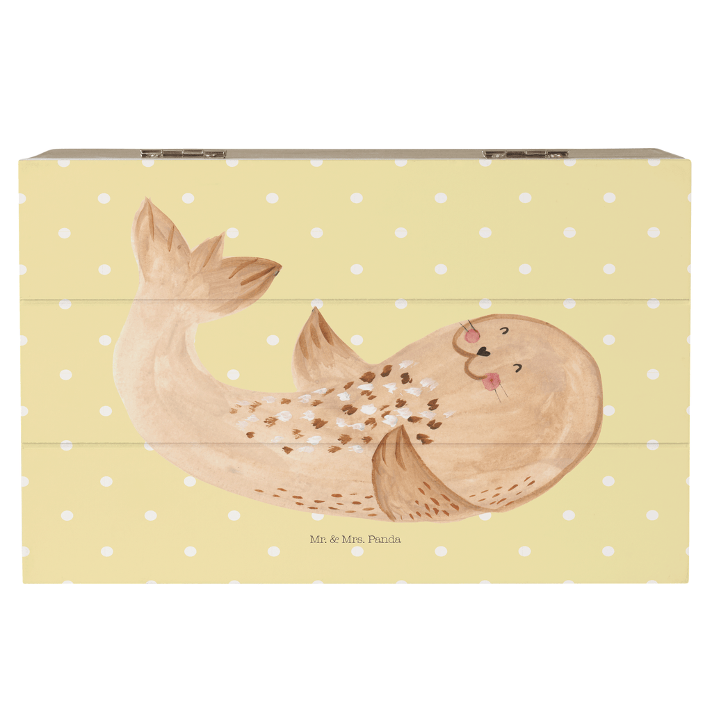Holzkiste Robbe liegend Holzkiste, Kiste, Schatzkiste, Truhe, Schatulle, XXL, Erinnerungsbox, Erinnerungskiste, Dekokiste, Aufbewahrungsbox, Tiermotive, Gute Laune, lustige Sprüche, Tiere, Robbe, Robben, Seehund, Strand, Meerestier, Ostsee, Nordsee, Lachen, Freude