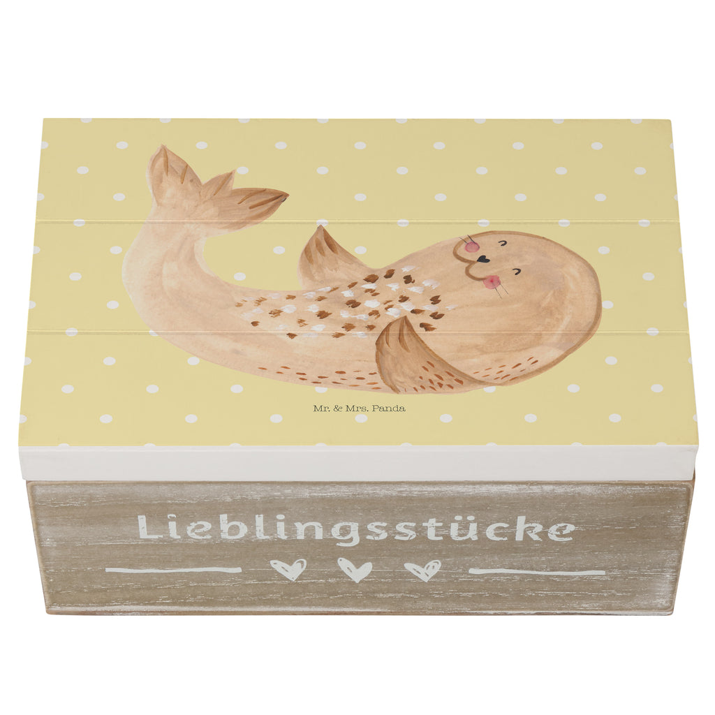 Holzkiste Robbe liegend Holzkiste, Kiste, Schatzkiste, Truhe, Schatulle, XXL, Erinnerungsbox, Erinnerungskiste, Dekokiste, Aufbewahrungsbox, Tiermotive, Gute Laune, lustige Sprüche, Tiere, Robbe, Robben, Seehund, Strand, Meerestier, Ostsee, Nordsee, Lachen, Freude