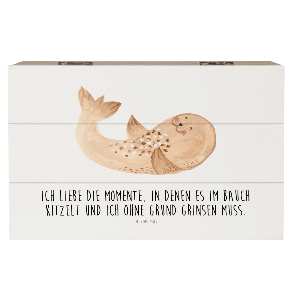 Holzkiste Robbe liegend Holzkiste, Kiste, Schatzkiste, Truhe, Schatulle, XXL, Erinnerungsbox, Erinnerungskiste, Dekokiste, Aufbewahrungsbox, Tiermotive, Gute Laune, lustige Sprüche, Tiere, Robbe, Robben, Seehund, Strand, Meerestier, Ostsee, Nordsee, Lachen, Freude