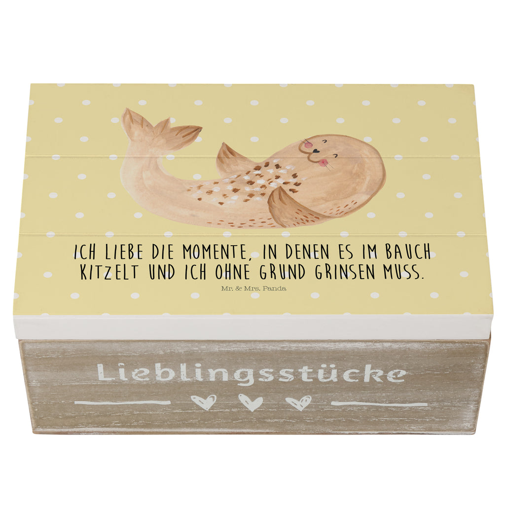 Holzkiste Robbe liegend Holzkiste, Kiste, Schatzkiste, Truhe, Schatulle, XXL, Erinnerungsbox, Erinnerungskiste, Dekokiste, Aufbewahrungsbox, Tiermotive, Gute Laune, lustige Sprüche, Tiere, Robbe, Robben, Seehund, Strand, Meerestier, Ostsee, Nordsee, Lachen, Freude