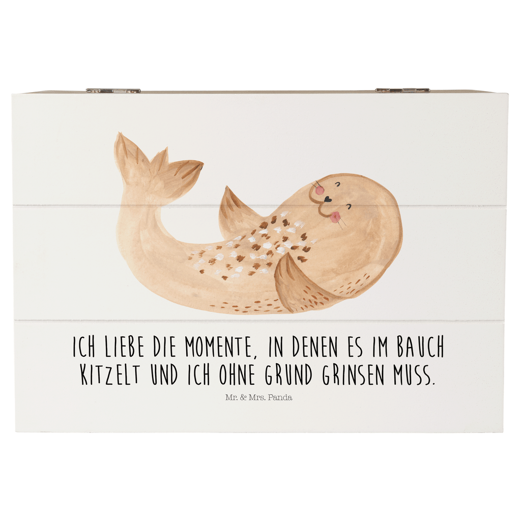Holzkiste Robbe liegend Holzkiste, Kiste, Schatzkiste, Truhe, Schatulle, XXL, Erinnerungsbox, Erinnerungskiste, Dekokiste, Aufbewahrungsbox, Tiermotive, Gute Laune, lustige Sprüche, Tiere, Robbe, Robben, Seehund, Strand, Meerestier, Ostsee, Nordsee, Lachen, Freude
