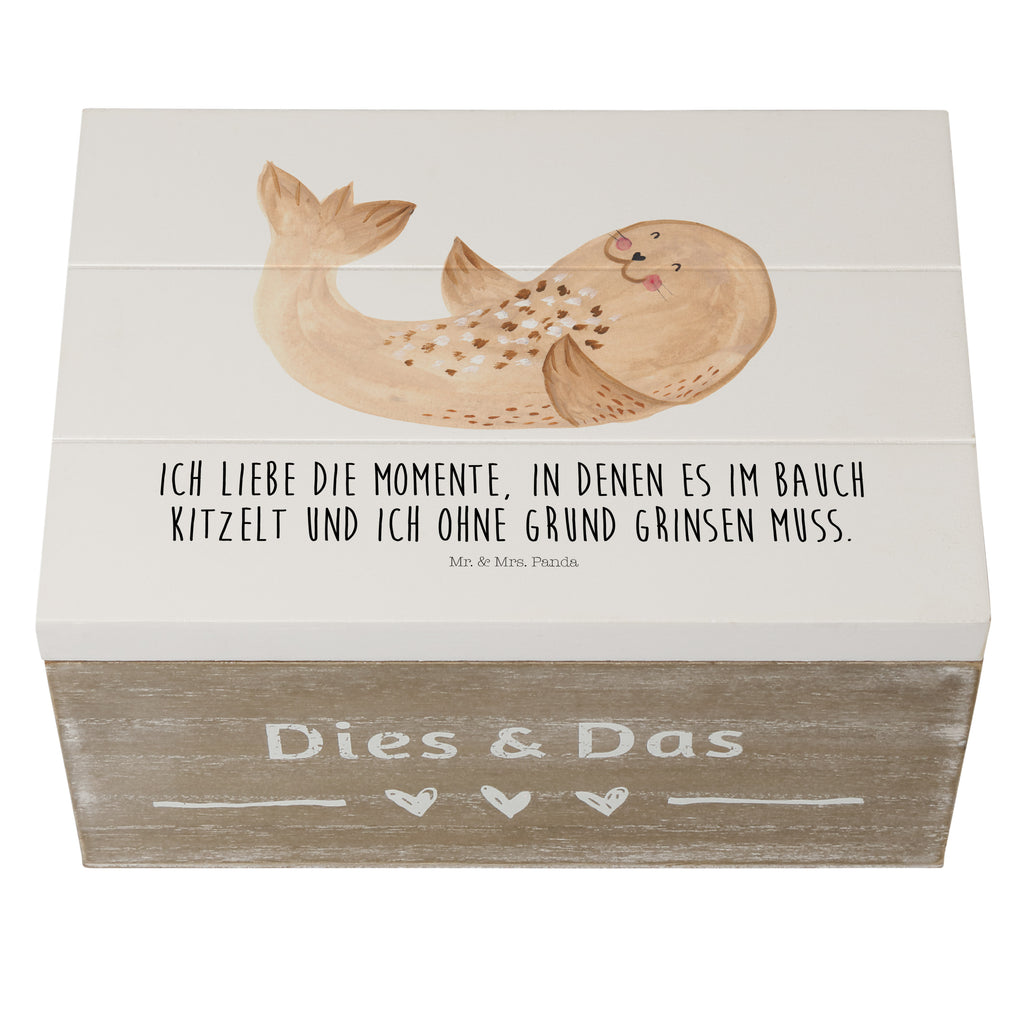 Holzkiste Robbe liegend Holzkiste, Kiste, Schatzkiste, Truhe, Schatulle, XXL, Erinnerungsbox, Erinnerungskiste, Dekokiste, Aufbewahrungsbox, Tiermotive, Gute Laune, lustige Sprüche, Tiere, Robbe, Robben, Seehund, Strand, Meerestier, Ostsee, Nordsee, Lachen, Freude