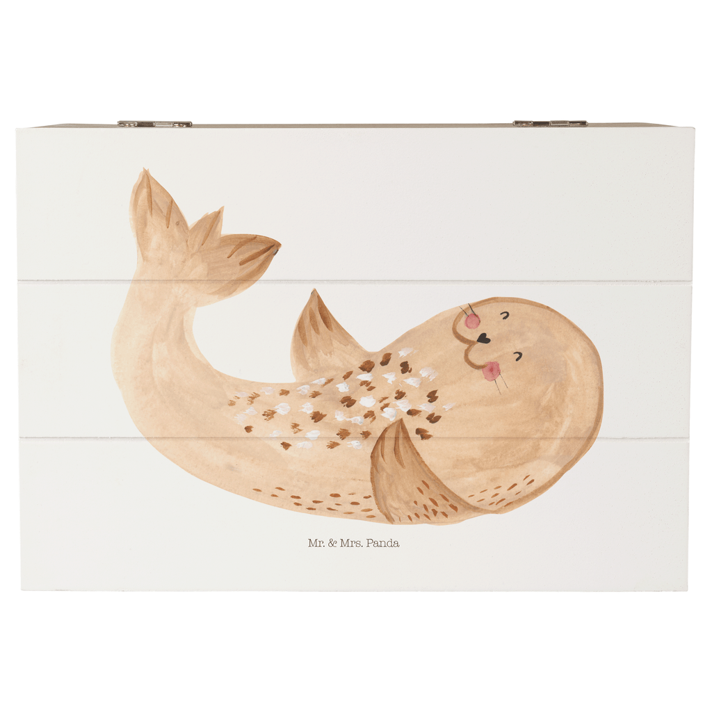 Holzkiste Robbe liegend Holzkiste, Kiste, Schatzkiste, Truhe, Schatulle, XXL, Erinnerungsbox, Erinnerungskiste, Dekokiste, Aufbewahrungsbox, Tiermotive, Gute Laune, lustige Sprüche, Tiere, Robbe, Robben, Seehund, Strand, Meerestier, Ostsee, Nordsee, Lachen, Freude