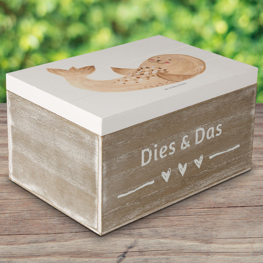 Holzkiste Robbe liegend Holzkiste, Kiste, Schatzkiste, Truhe, Schatulle, XXL, Erinnerungsbox, Erinnerungskiste, Dekokiste, Aufbewahrungsbox, Tiermotive, Gute Laune, lustige Sprüche, Tiere, Robbe, Robben, Seehund, Strand, Meerestier, Ostsee, Nordsee, Lachen, Freude