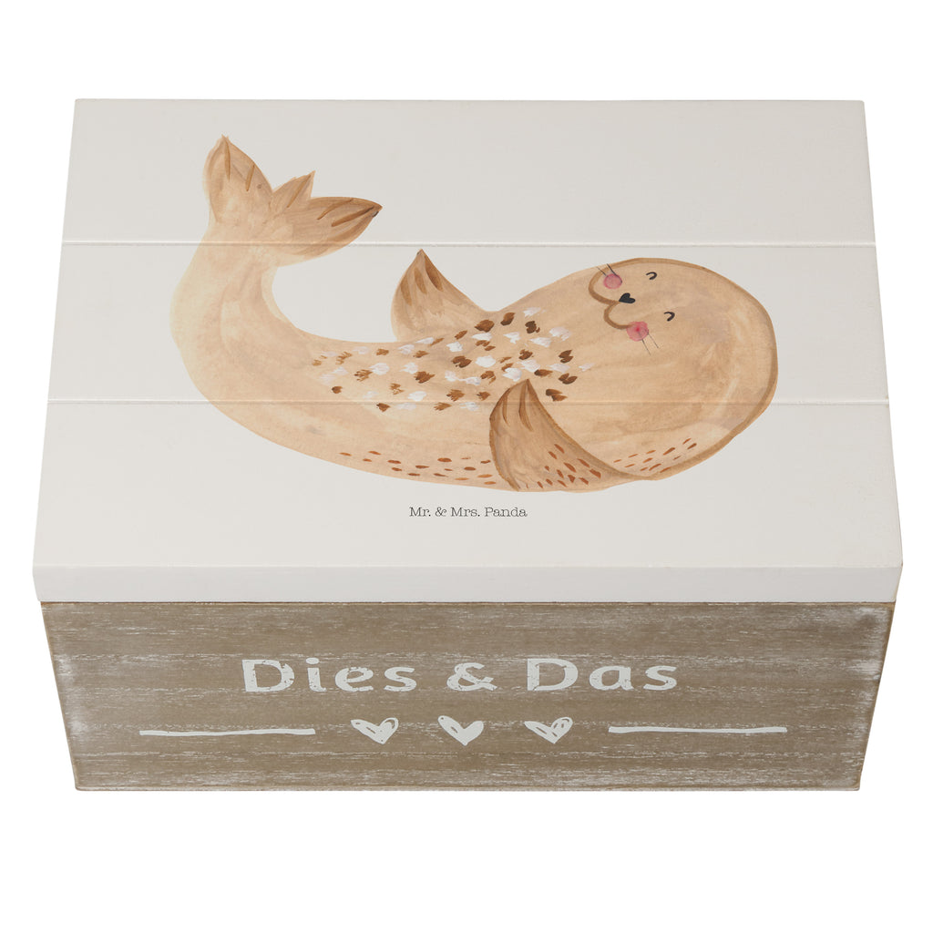 Holzkiste Robbe liegend Holzkiste, Kiste, Schatzkiste, Truhe, Schatulle, XXL, Erinnerungsbox, Erinnerungskiste, Dekokiste, Aufbewahrungsbox, Tiermotive, Gute Laune, lustige Sprüche, Tiere, Robbe, Robben, Seehund, Strand, Meerestier, Ostsee, Nordsee, Lachen, Freude