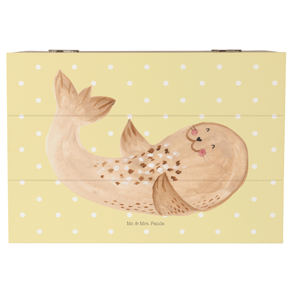 Holzkiste Robbe liegend Holzkiste, Kiste, Schatzkiste, Truhe, Schatulle, XXL, Erinnerungsbox, Erinnerungskiste, Dekokiste, Aufbewahrungsbox, Tiermotive, Gute Laune, lustige Sprüche, Tiere, Robbe, Robben, Seehund, Strand, Meerestier, Ostsee, Nordsee, Lachen, Freude