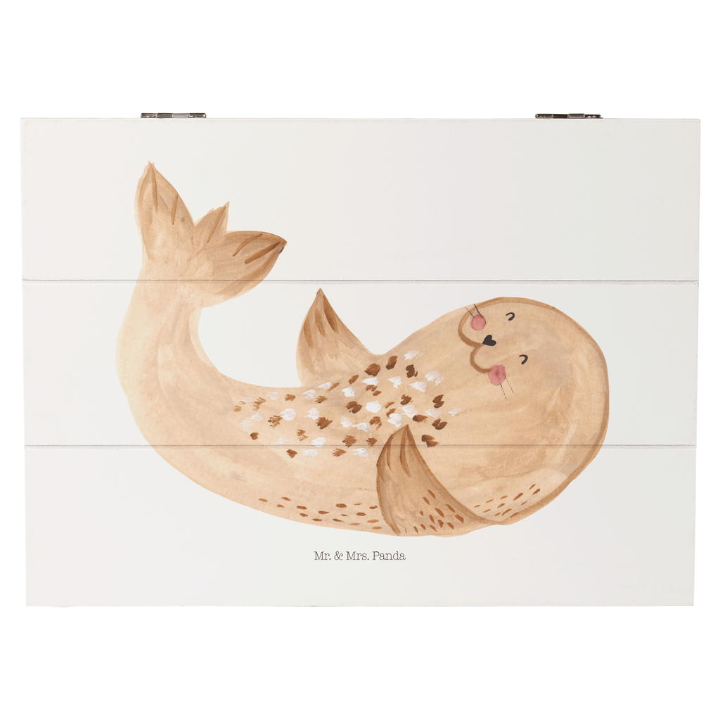 Holzkiste Robbe liegend Holzkiste, Kiste, Schatzkiste, Truhe, Schatulle, XXL, Erinnerungsbox, Erinnerungskiste, Dekokiste, Aufbewahrungsbox, Tiermotive, Gute Laune, lustige Sprüche, Tiere, Robbe, Robben, Seehund, Strand, Meerestier, Ostsee, Nordsee, Lachen, Freude