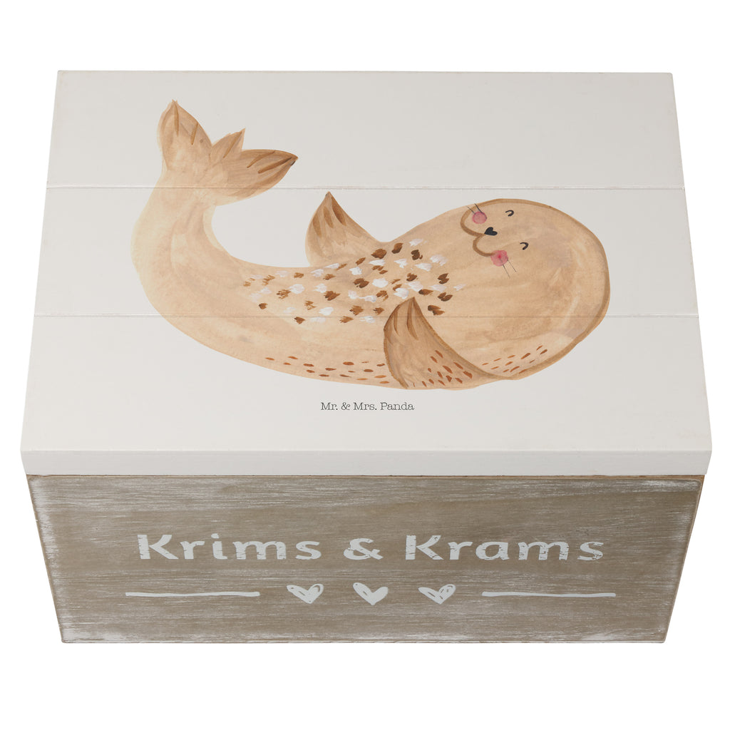 Holzkiste Robbe liegend Holzkiste, Kiste, Schatzkiste, Truhe, Schatulle, XXL, Erinnerungsbox, Erinnerungskiste, Dekokiste, Aufbewahrungsbox, Tiermotive, Gute Laune, lustige Sprüche, Tiere, Robbe, Robben, Seehund, Strand, Meerestier, Ostsee, Nordsee, Lachen, Freude