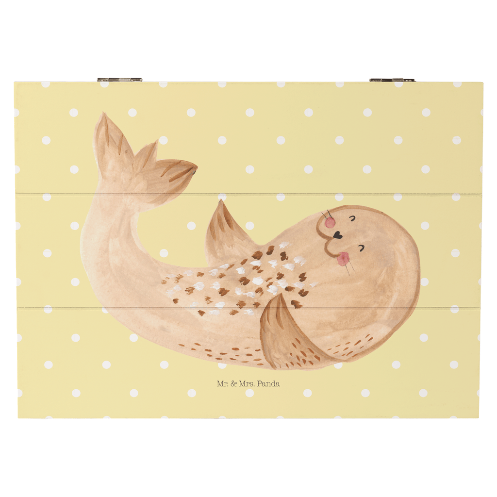 Holzkiste Robbe liegend Holzkiste, Kiste, Schatzkiste, Truhe, Schatulle, XXL, Erinnerungsbox, Erinnerungskiste, Dekokiste, Aufbewahrungsbox, Tiermotive, Gute Laune, lustige Sprüche, Tiere, Robbe, Robben, Seehund, Strand, Meerestier, Ostsee, Nordsee, Lachen, Freude