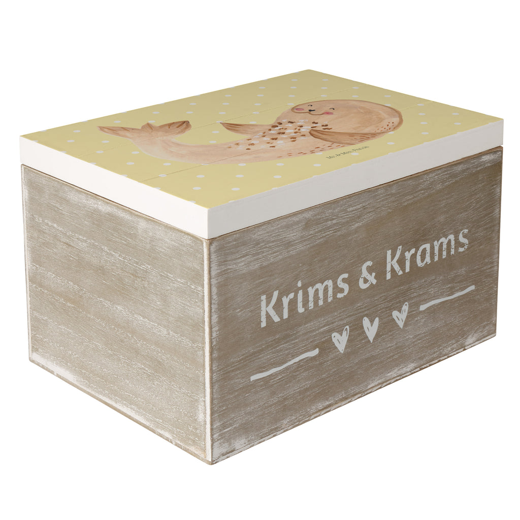 Holzkiste Robbe liegend Holzkiste, Kiste, Schatzkiste, Truhe, Schatulle, XXL, Erinnerungsbox, Erinnerungskiste, Dekokiste, Aufbewahrungsbox, Tiermotive, Gute Laune, lustige Sprüche, Tiere, Robbe, Robben, Seehund, Strand, Meerestier, Ostsee, Nordsee, Lachen, Freude