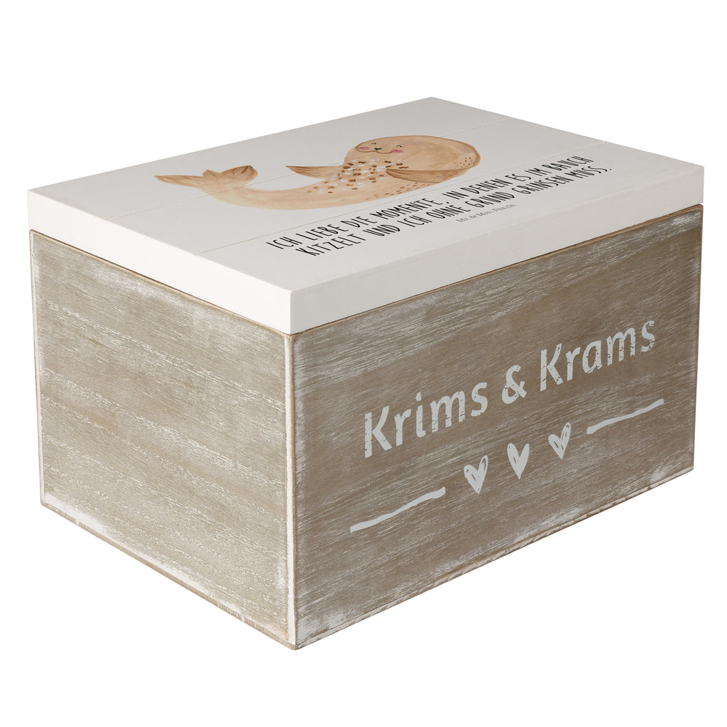 Holzkiste Robbe liegend Holzkiste, Kiste, Schatzkiste, Truhe, Schatulle, XXL, Erinnerungsbox, Erinnerungskiste, Dekokiste, Aufbewahrungsbox, Tiermotive, Gute Laune, lustige Sprüche, Tiere, Robbe, Robben, Seehund, Strand, Meerestier, Ostsee, Nordsee, Lachen, Freude