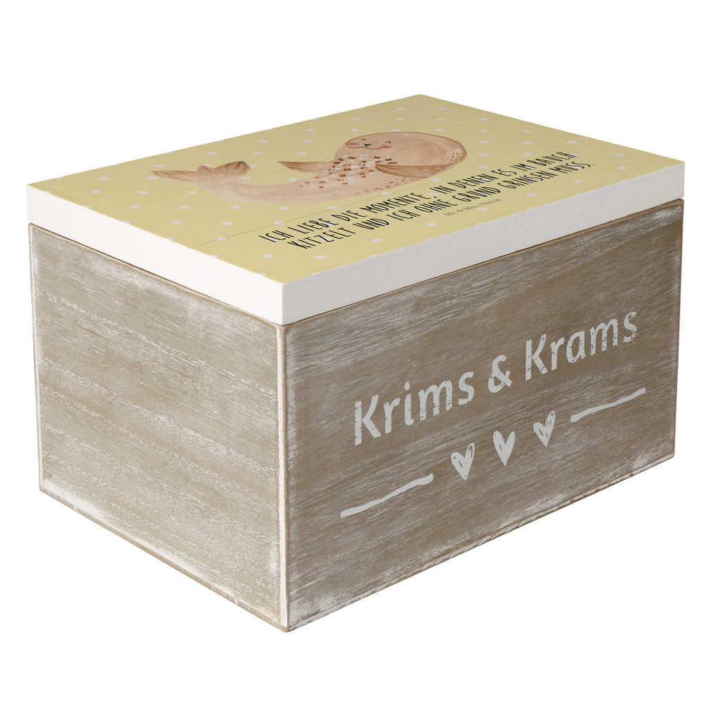 Holzkiste Robbe liegend Holzkiste, Kiste, Schatzkiste, Truhe, Schatulle, XXL, Erinnerungsbox, Erinnerungskiste, Dekokiste, Aufbewahrungsbox, Tiermotive, Gute Laune, lustige Sprüche, Tiere, Robbe, Robben, Seehund, Strand, Meerestier, Ostsee, Nordsee, Lachen, Freude