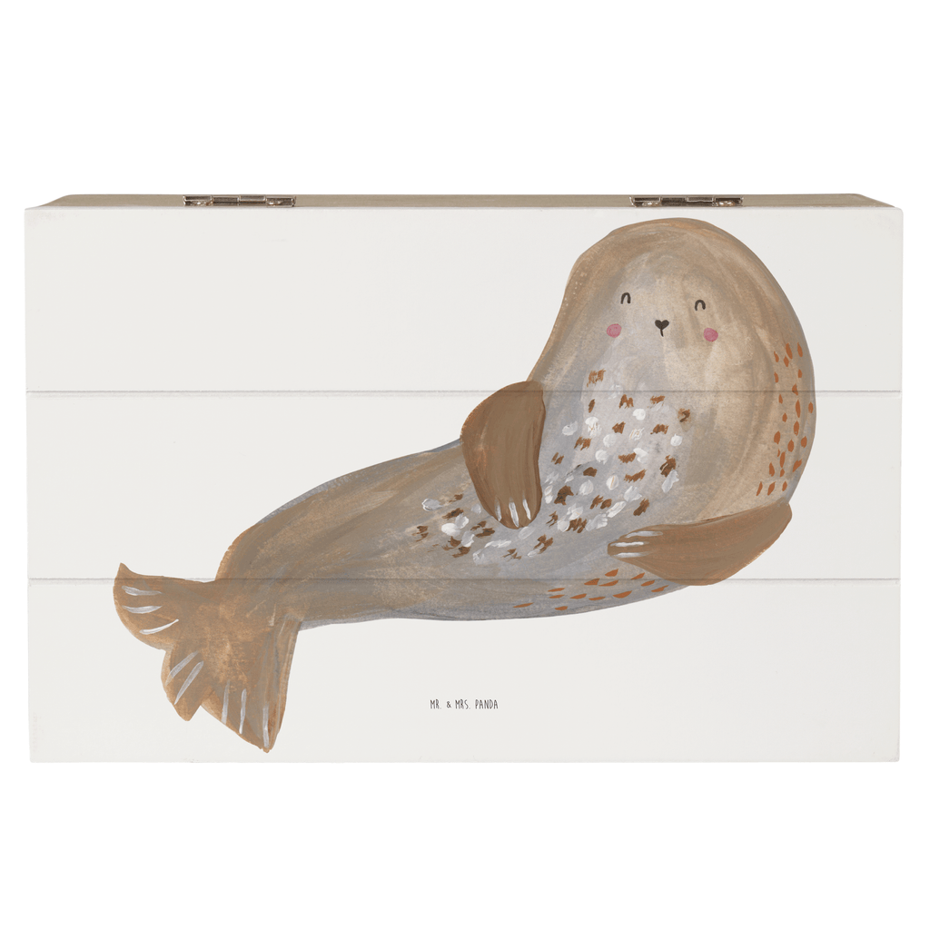 Holzkiste Robbe lachend Holzkiste, Kiste, Schatzkiste, Truhe, Schatulle, XXL, Erinnerungsbox, Erinnerungskiste, Dekokiste, Aufbewahrungsbox, Tiermotive, Gute Laune, lustige Sprüche, Tiere, Robbe, Robben, Seehund, Strand, Meerestier, Ostsee, Nordsee