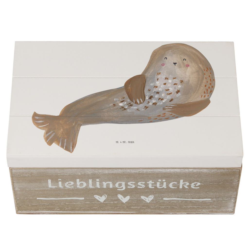 Holzkiste Robbe lachend Holzkiste, Kiste, Schatzkiste, Truhe, Schatulle, XXL, Erinnerungsbox, Erinnerungskiste, Dekokiste, Aufbewahrungsbox, Tiermotive, Gute Laune, lustige Sprüche, Tiere, Robbe, Robben, Seehund, Strand, Meerestier, Ostsee, Nordsee