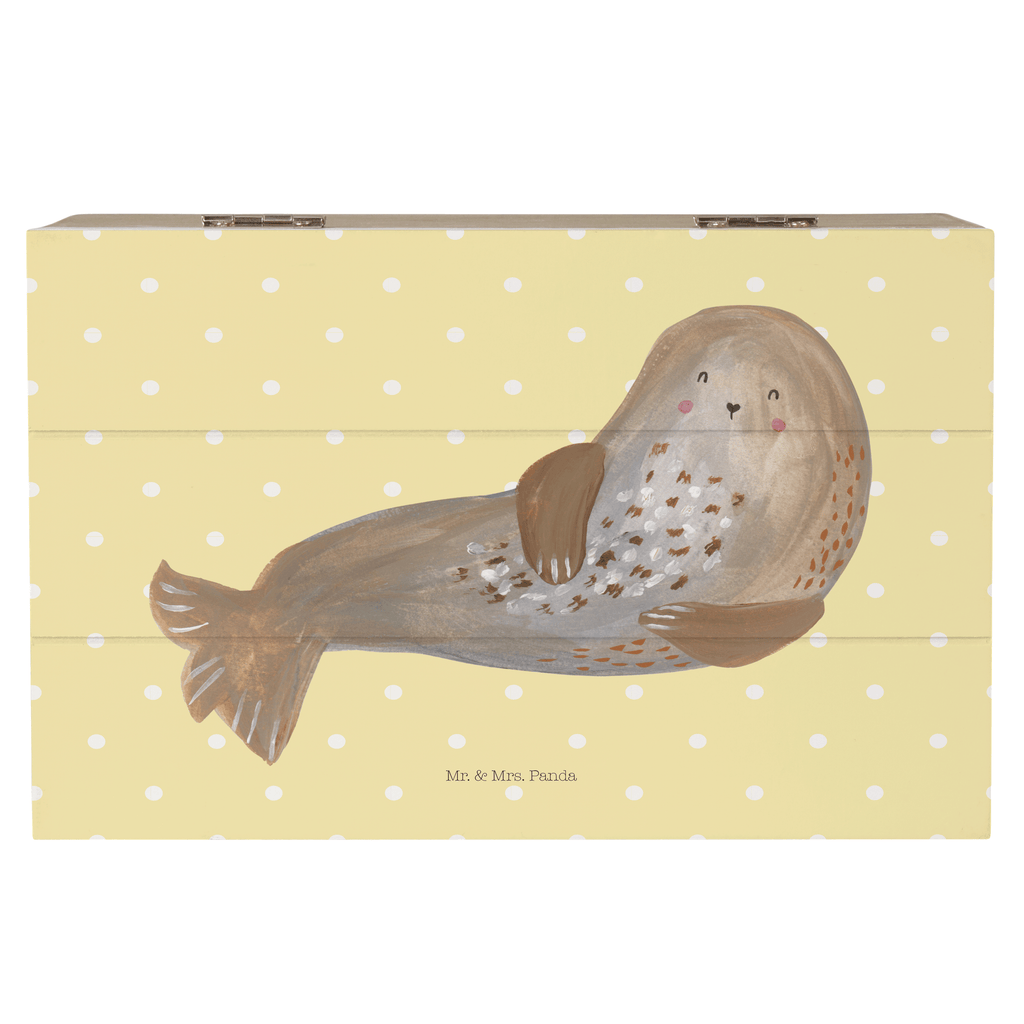 Holzkiste Robbe lachend Holzkiste, Kiste, Schatzkiste, Truhe, Schatulle, XXL, Erinnerungsbox, Erinnerungskiste, Dekokiste, Aufbewahrungsbox, Tiermotive, Gute Laune, lustige Sprüche, Tiere, Robbe, Robben, Seehund, Strand, Meerestier, Ostsee, Nordsee