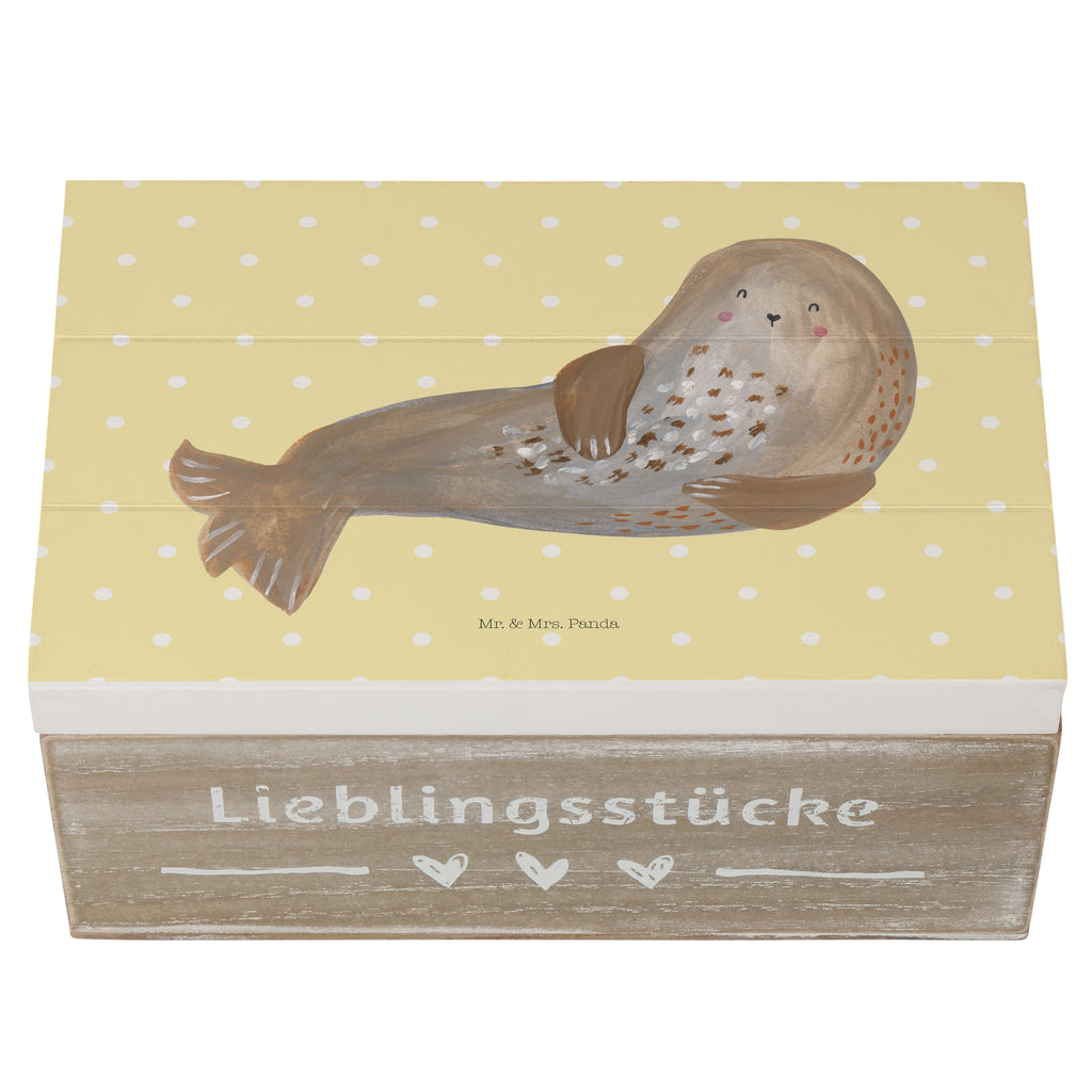 Holzkiste Robbe lachend Holzkiste, Kiste, Schatzkiste, Truhe, Schatulle, XXL, Erinnerungsbox, Erinnerungskiste, Dekokiste, Aufbewahrungsbox, Tiermotive, Gute Laune, lustige Sprüche, Tiere, Robbe, Robben, Seehund, Strand, Meerestier, Ostsee, Nordsee