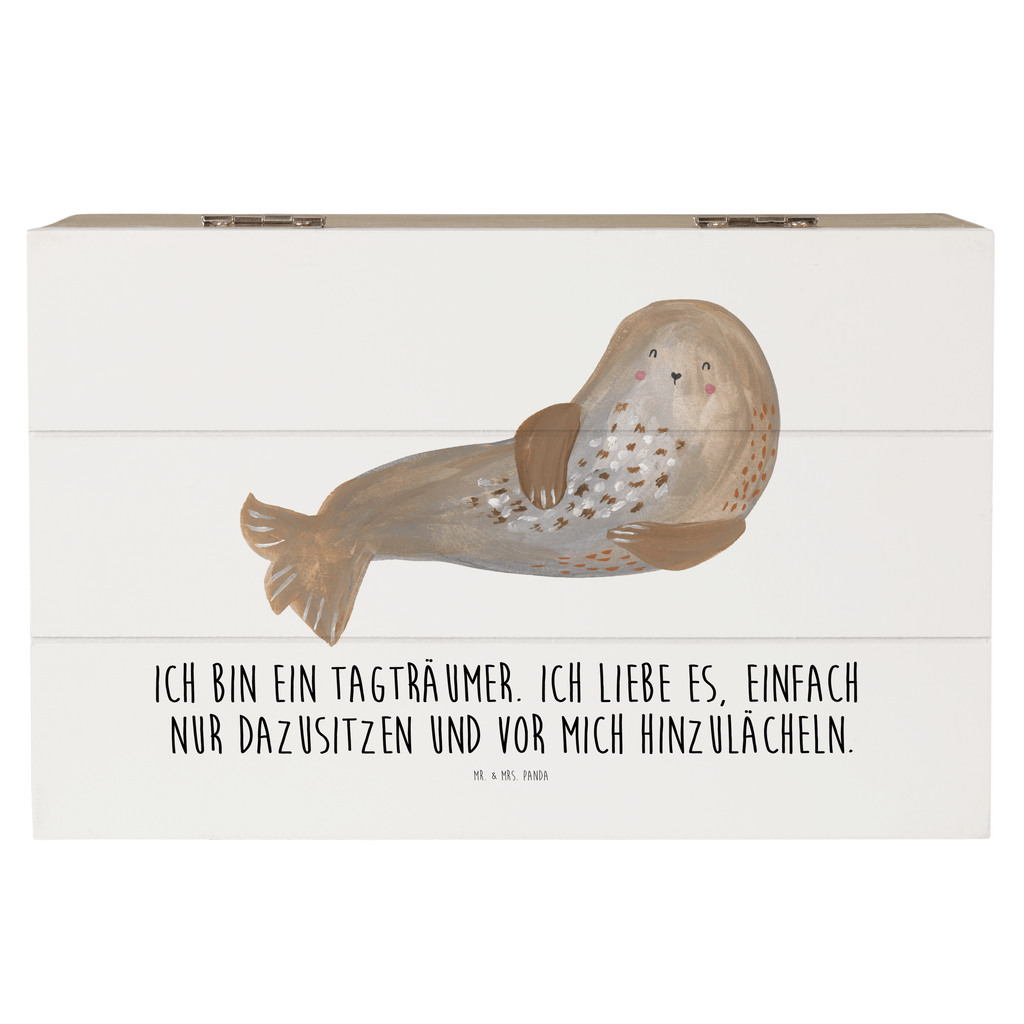 Holzkiste Robbe lachend Holzkiste, Kiste, Schatzkiste, Truhe, Schatulle, XXL, Erinnerungsbox, Erinnerungskiste, Dekokiste, Aufbewahrungsbox, Tiermotive, Gute Laune, lustige Sprüche, Tiere, Robbe, Robben, Seehund, Strand, Meerestier, Ostsee, Nordsee