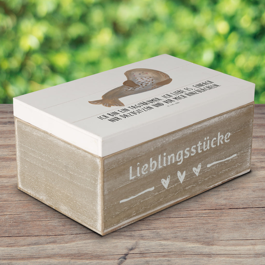 Holzkiste Robbe lachend Holzkiste, Kiste, Schatzkiste, Truhe, Schatulle, XXL, Erinnerungsbox, Erinnerungskiste, Dekokiste, Aufbewahrungsbox, Tiermotive, Gute Laune, lustige Sprüche, Tiere, Robbe, Robben, Seehund, Strand, Meerestier, Ostsee, Nordsee