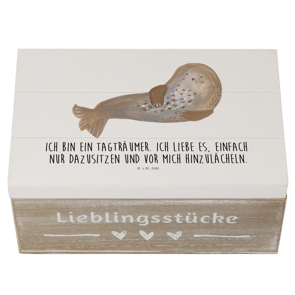 Holzkiste Robbe lachend Holzkiste, Kiste, Schatzkiste, Truhe, Schatulle, XXL, Erinnerungsbox, Erinnerungskiste, Dekokiste, Aufbewahrungsbox, Tiermotive, Gute Laune, lustige Sprüche, Tiere, Robbe, Robben, Seehund, Strand, Meerestier, Ostsee, Nordsee