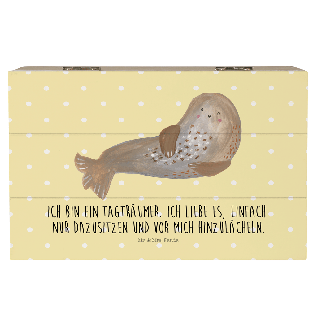 Holzkiste Robbe lachend Holzkiste, Kiste, Schatzkiste, Truhe, Schatulle, XXL, Erinnerungsbox, Erinnerungskiste, Dekokiste, Aufbewahrungsbox, Tiermotive, Gute Laune, lustige Sprüche, Tiere, Robbe, Robben, Seehund, Strand, Meerestier, Ostsee, Nordsee