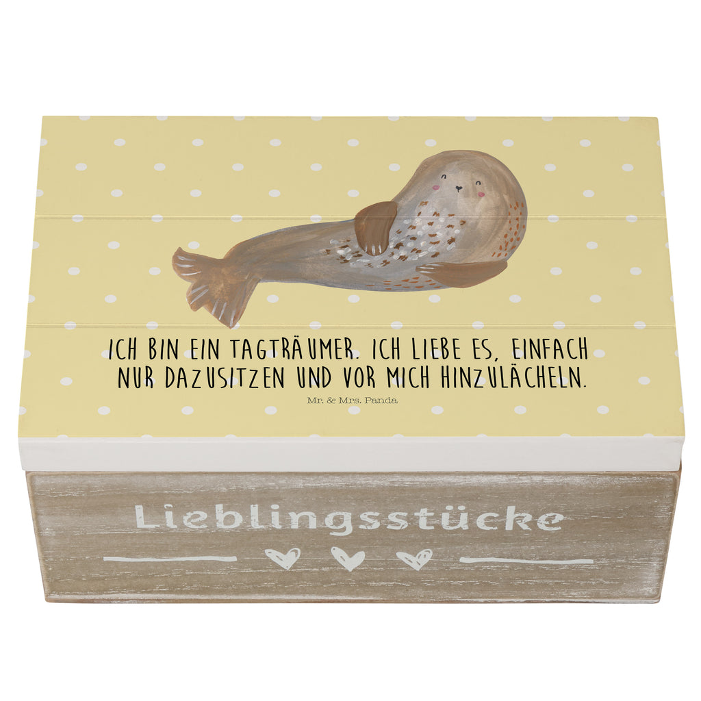 Holzkiste Robbe lachend Holzkiste, Kiste, Schatzkiste, Truhe, Schatulle, XXL, Erinnerungsbox, Erinnerungskiste, Dekokiste, Aufbewahrungsbox, Tiermotive, Gute Laune, lustige Sprüche, Tiere, Robbe, Robben, Seehund, Strand, Meerestier, Ostsee, Nordsee