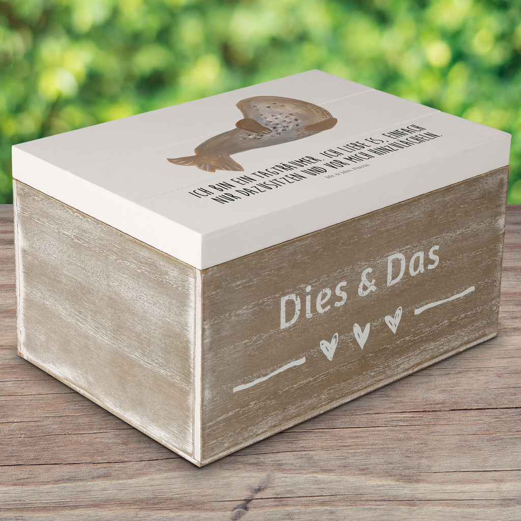 Holzkiste Robbe lachend Holzkiste, Kiste, Schatzkiste, Truhe, Schatulle, XXL, Erinnerungsbox, Erinnerungskiste, Dekokiste, Aufbewahrungsbox, Tiermotive, Gute Laune, lustige Sprüche, Tiere, Robbe, Robben, Seehund, Strand, Meerestier, Ostsee, Nordsee