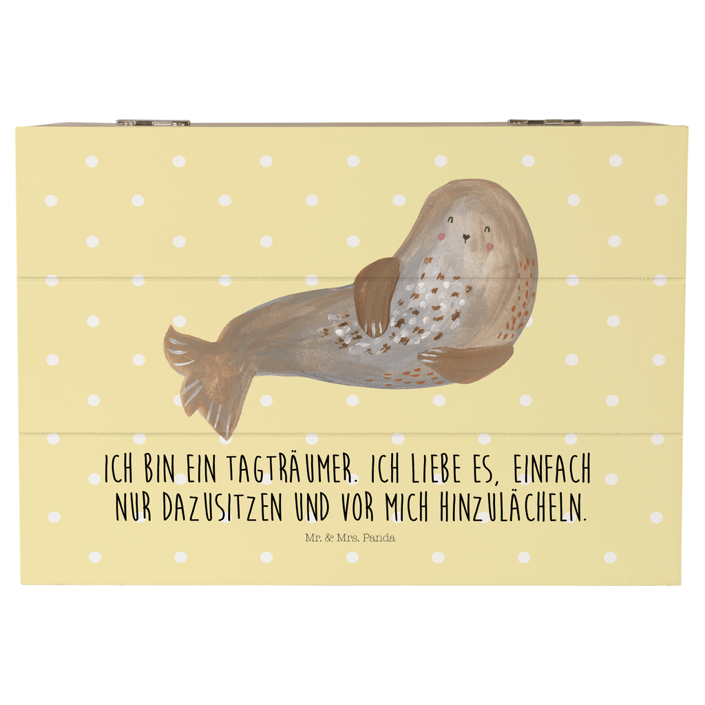 Holzkiste Robbe lachend Holzkiste, Kiste, Schatzkiste, Truhe, Schatulle, XXL, Erinnerungsbox, Erinnerungskiste, Dekokiste, Aufbewahrungsbox, Tiermotive, Gute Laune, lustige Sprüche, Tiere, Robbe, Robben, Seehund, Strand, Meerestier, Ostsee, Nordsee