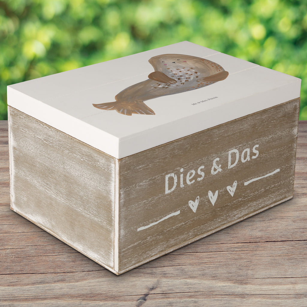 Holzkiste Robbe lachend Holzkiste, Kiste, Schatzkiste, Truhe, Schatulle, XXL, Erinnerungsbox, Erinnerungskiste, Dekokiste, Aufbewahrungsbox, Tiermotive, Gute Laune, lustige Sprüche, Tiere, Robbe, Robben, Seehund, Strand, Meerestier, Ostsee, Nordsee