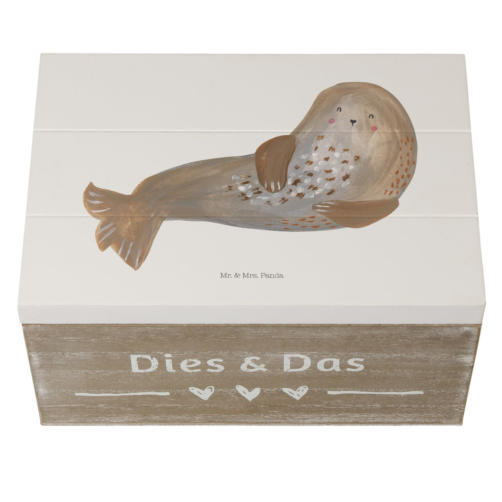 Holzkiste Robbe lachend Holzkiste, Kiste, Schatzkiste, Truhe, Schatulle, XXL, Erinnerungsbox, Erinnerungskiste, Dekokiste, Aufbewahrungsbox, Tiermotive, Gute Laune, lustige Sprüche, Tiere, Robbe, Robben, Seehund, Strand, Meerestier, Ostsee, Nordsee