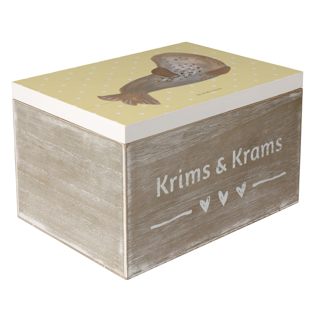 Holzkiste Robbe lachend Holzkiste, Kiste, Schatzkiste, Truhe, Schatulle, XXL, Erinnerungsbox, Erinnerungskiste, Dekokiste, Aufbewahrungsbox, Tiermotive, Gute Laune, lustige Sprüche, Tiere, Robbe, Robben, Seehund, Strand, Meerestier, Ostsee, Nordsee