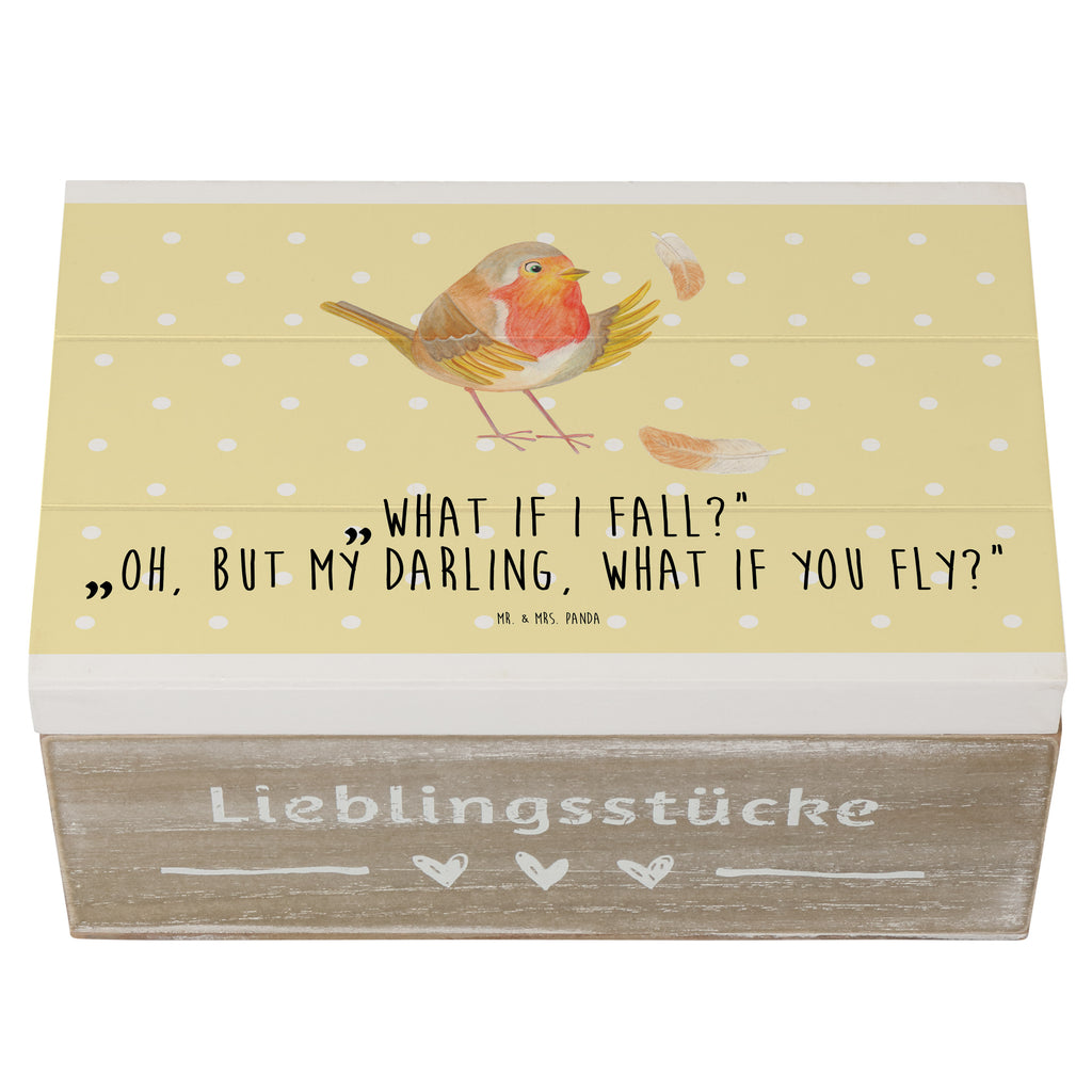 Holzkiste Rotkehlchen mit Federn Holzkiste, Kiste, Schatzkiste, Truhe, Schatulle, XXL, Erinnerungsbox, Erinnerungskiste, Dekokiste, Aufbewahrungsbox, Tiermotive, Gute Laune, lustige Sprüche, Tiere, What if i fall, Rotkehlchen, Spruch Motivation, Spruch Mut, Vogel, Motivation Sprüche, Motivationsbilder, fliegen