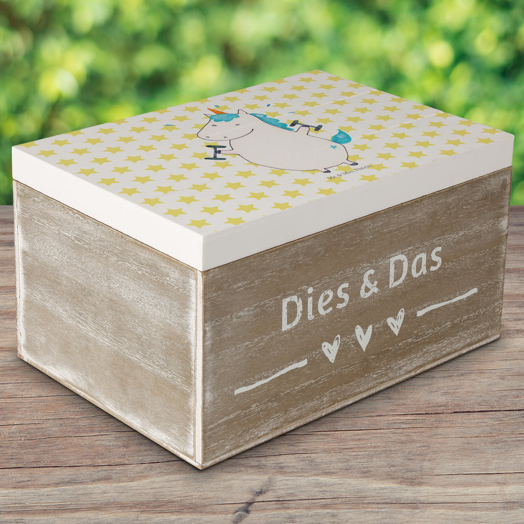 Holzkiste Einhorn Fitness Holzkiste, Kiste, Schatzkiste, Truhe, Schatulle, XXL, Erinnerungsbox, Erinnerungskiste, Dekokiste, Aufbewahrungsbox, Einhorn, Einhörner, Einhorn Deko, Pegasus, Unicorn, Gym, Fitness, Fitnessstudio, Diät, Abnehmen, Sport, Pumpen, Geräte, Sixpack