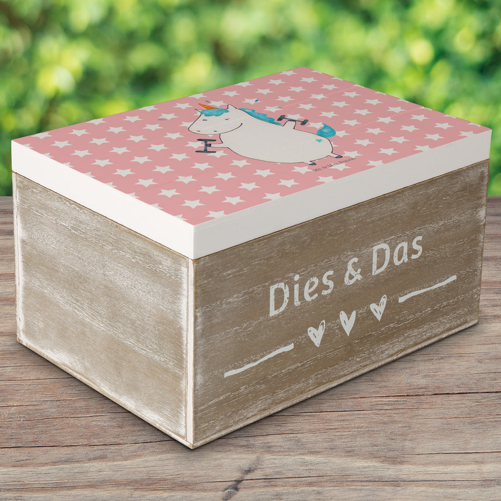 Holzkiste Einhorn Fitness Holzkiste, Kiste, Schatzkiste, Truhe, Schatulle, XXL, Erinnerungsbox, Erinnerungskiste, Dekokiste, Aufbewahrungsbox, Einhorn, Einhörner, Einhorn Deko, Pegasus, Unicorn, Gym, Fitness, Fitnessstudio, Diät, Abnehmen, Sport, Pumpen, Geräte, Sixpack