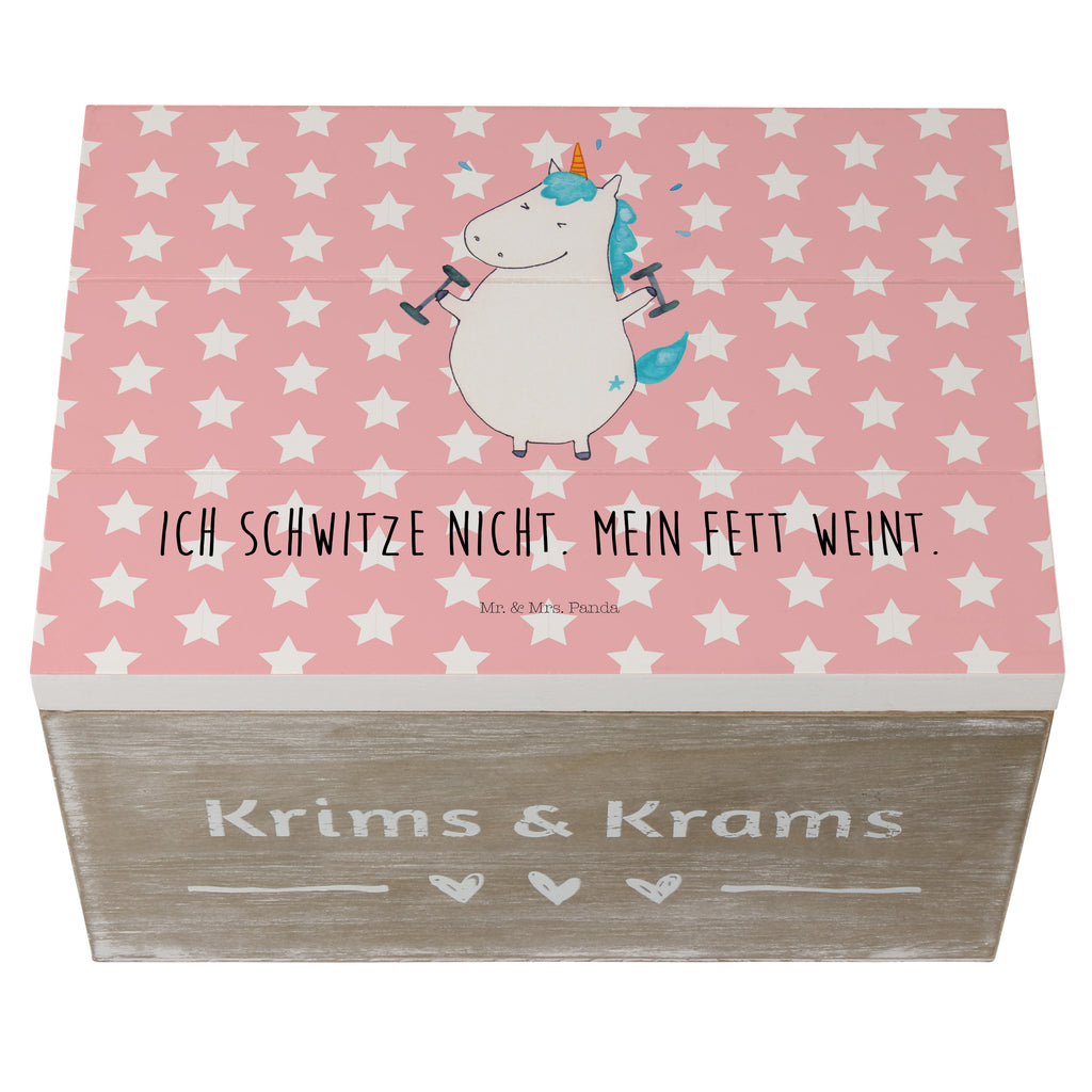 Holzkiste Einhorn Fitness Holzkiste, Kiste, Schatzkiste, Truhe, Schatulle, XXL, Erinnerungsbox, Erinnerungskiste, Dekokiste, Aufbewahrungsbox, Einhorn, Einhörner, Einhorn Deko, Pegasus, Unicorn, Gym, Fitness, Fitnessstudio, Diät, Abnehmen, Sport, Pumpen, Geräte, Sixpack